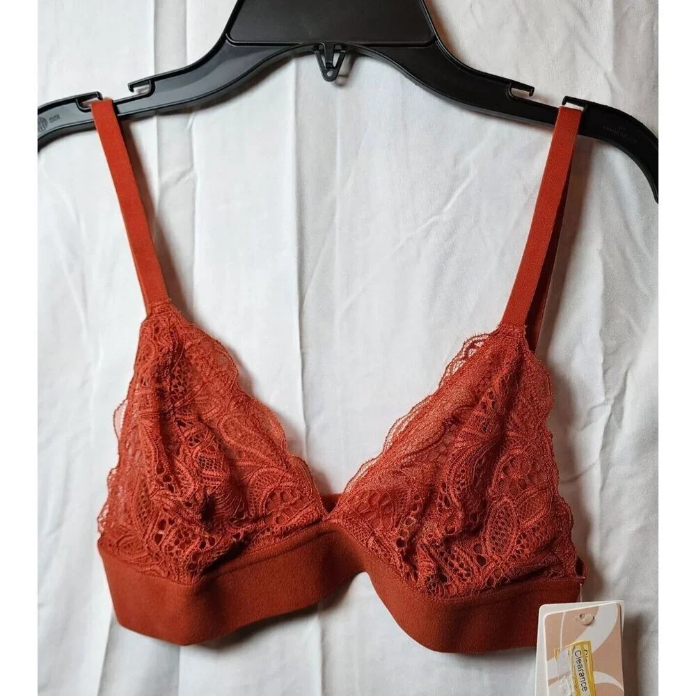 New Lively Women's Orange Wireless Sheer Bra Adjustable Straps Hook & Eye Size S